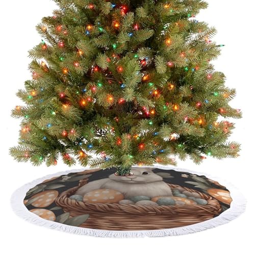 Weihnachtsbaumrock Eier und Kaninchen im Korb Weihnachtsbaumkragen Winter Urlaub Baummatte Dekoration Weihnachtsbaum Röcke Matte für Home Decor Urlaub Party Weihnachtsbaum Dekor