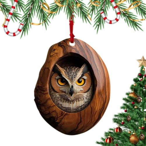 Weihnachtliche Acryl-Tierdekoration, 2D-Anhänger, Tier-Eulen-Baum-Ornament, Wohnzimmer, Schlafzimmer, Garten, saisonale Dekoration für Weihnachtsbaum, Decke