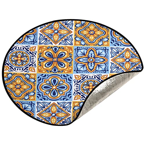 Italienische mexikanische Keramikfliesen, blau, gold, orange, Keramik, ethnische Volkskunst, Weihnachtsbaummatte, Teppich, Bodenschutz, Weihnachtsbaumständer, Tablett für Urlaub, Party, Heimdekoration