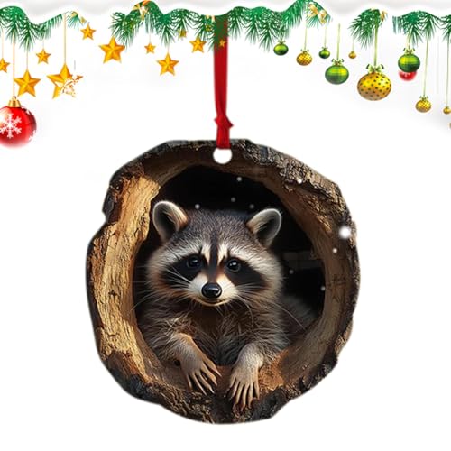 Acryl Eule Weihnachten Ornament - Weihnachten Acryl Tier Dekor Weihnachten Acryl Eule Waschbär Ornament 2D Anhänger | Wohnzimmer Schlafzimmer Garten Saisonale Dekoration für Weihnachtsbaum Decke