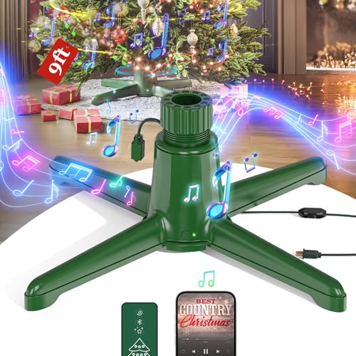 Musikalischer drehbarer Weihnachtsbaumständer ?zum Patent angemeldet? Kippsicher, geräuschlos, bis zu 2,7 m 54,4 kg, künstlicher Weihnachtsbaum, um 360 Grad drehbarer Baumständer mit Fernbedienung,