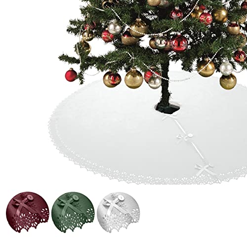 wometo XXL Weihnachtsbaumdecke oekoTex 120 rund Fleece mit Knöpfen Satinbänder rund weiß Creme Christbaum Christbaumdecke Tannenbaumdecke
