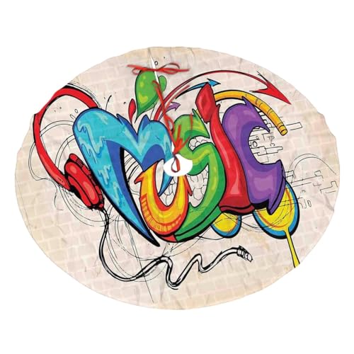 Weihnachtsbaumdecke mit Musik-Graffiti-Stil, groß, rund, Weihnachtsbaumdecke für Urlaub, Party, Dekoration