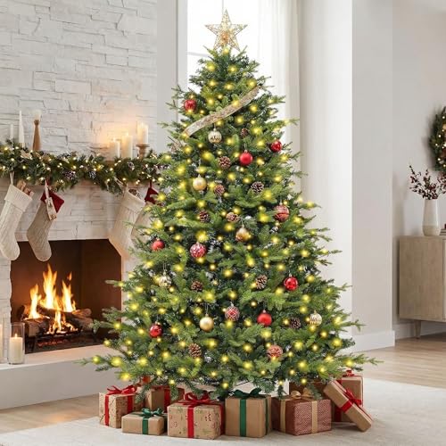 Weihnachtsbaum Künstlich 180cm Beleuchtet - LED Tannenbaum mit Warmweißen Lichtern, 1000 PE PVC Zweigspitzen Premium Qualität, Klappbar Christbaum für Weihnachtsdeko Innen