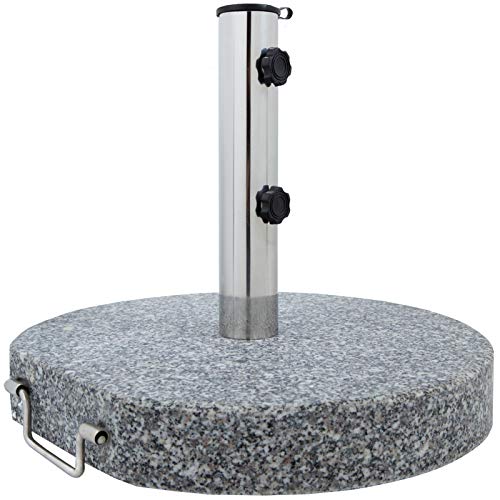 Anaterra Sonnenschirmständer mit Rollen und Griff aus Granit und Edelstahl, Schirmständer rollbar 30 kg, rund, Ständer Sonnenschirm für Garten, Sonnenschirmhalter fahrbar