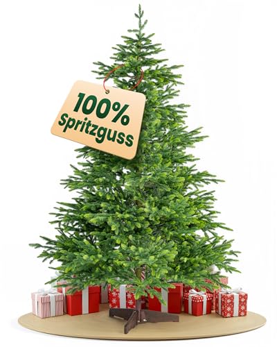 Xonic® Künstlicher Weihnachtsbaum 180 cm - 100% Spritzguss Tannenbaum künstlich wie echt - Christbaum mit Holzständer & Rindenoptik - Christmas Tree naturgetreu (Nordmanntanne)