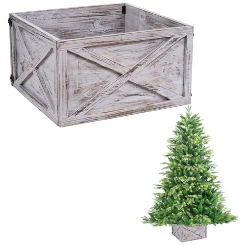 Weihnachtsbaum-Rock, faltbar, Holzbox, Weihnachtsbaumständer, Basisabdeckung, Kragen, Stamm, Korb, Ring für Baumschmuck, 45 x 43 x 25 cm