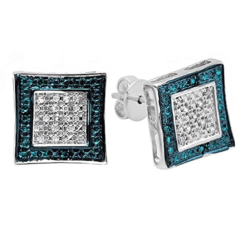 DazzlingRock Collection Herren 0,10 Karat (Ctw) Sterlingsilber Blau Und Weiß Rundes Diamant-Mikro Pflastern Drachenform Ohrstecker