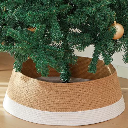 Baumwollseil Weihnachtsbaumrock,Weihna chtsbaumständer,Christba umständer Hülle,Weihnachtsbaumdeck e,Weihnachtsbaumkragen,Ta nnenbaum Korb (Karte Weiß,65x50x21CM)