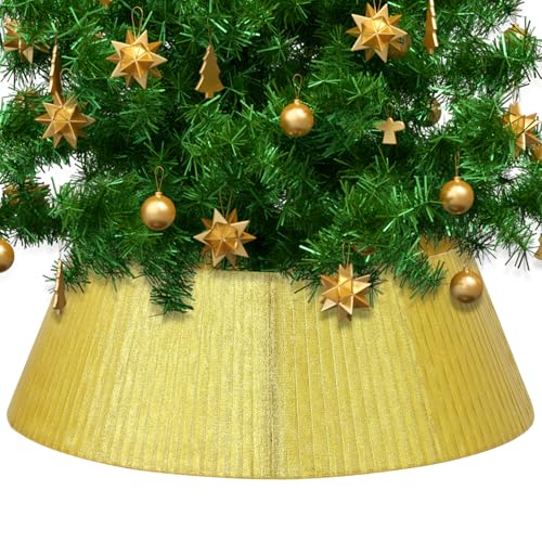 27 Zoll Gold Weihnachtsbaum Kragen für schlanke Bäume, kleine Gazetuch Weihnachtsbaumkragen für künstliche Bäume, rustikaler Bleistiftbaumringkragen Box Korb Basisabdeckung, Goldener