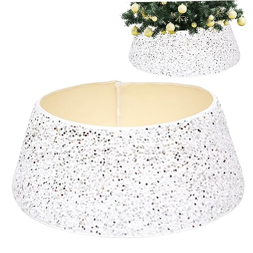 Weihnachtsbaum Rock Korb Weihnachtsbaumkragen 28 Zoll/70 cm Glitzerbaumkragen glänzende Pailletten Weihnachtsbaum Rock Ringkorb Cover Urlaub Home Party Weihnachtsbaumdekor Silber