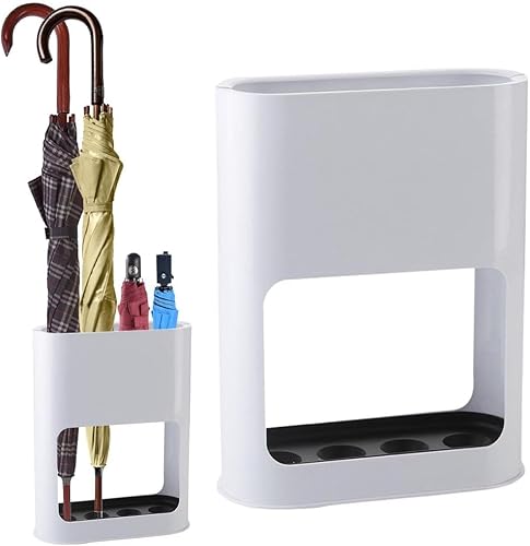 DASIAUTOEM Schirmständer Weiß, Regenschirmständer 4 Slots mit Abnehmbarer Abtropfschale Aufbewahrungsregal für Eingangsbereich Schirmständer für Lange/Kurze Regenschirme Schirmhalter