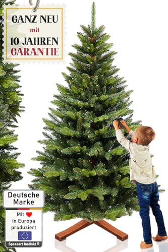 Weihnachtsbaum künstlich 180 cm I Naturgetreue Nachbildung mit Spritzguss Elementen, Künstlicher Christbaum mit massivem Holzständer I Tannenbaum künstlich Spessart Instinkt (Grün, 180 cm)