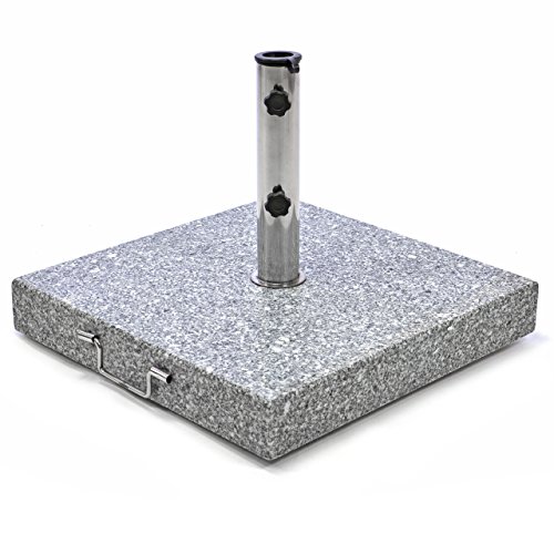 Nexos Trading Sonnenschirmständer Granit eckig grau mit Griff Rollen Reduzierhülsen, Edelstahlrohr poliert 50 x 50 cm 50 kg Für Schirme bis 4 m
