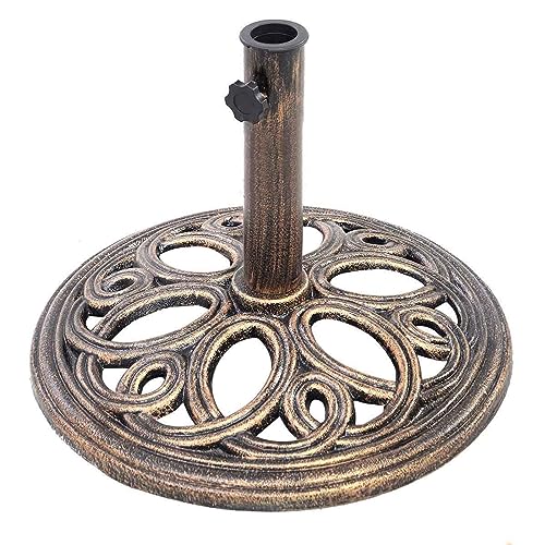 DREAMADE Sonnenschirmständer aus Gusseisen, Schirmständer für Schirme mit Durchmesser von 38mm - 48mm, Balkonschirmständer mit Blumen-Motiv, für Sonnenschirm Gartenschirm Marktschirm, Bronze