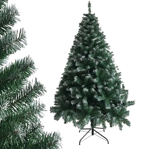 LALAHO Künstlicher Weihnachtsbaum 180 cm Grün & weiß - Weihnachtsbaum mit Metallständer, Naturgetreu, dichte Zweige, flammhemmendes PVC, Geeignet für Wohnungen, Büros, Geschäfte und Hotels