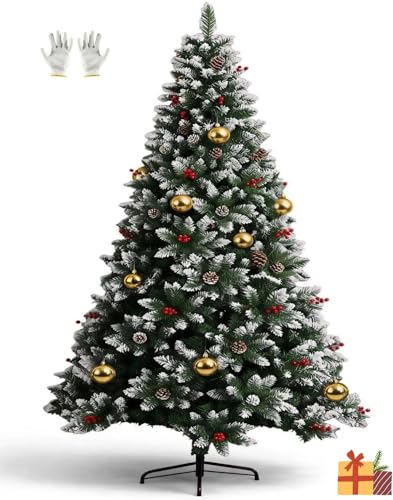 Künstlicher Weihnachtsbaum 180 cm mit Schnee, Tannenbaum mit 800 PVC Spitzen & Metallständer, 3-teilig Schnellaufbau, für Zuhause Büro Geschäfte, Weihnachten Dekoration