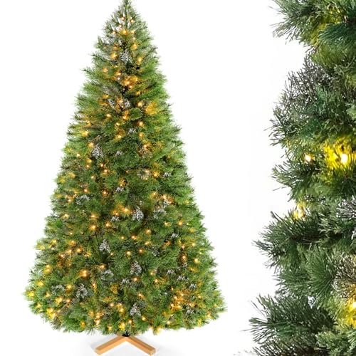 Clevich Künstlicher Weihnachtsbaum Nordmanntanne Premium 180cm Naturgetreu Dichte Zweige mit Christbaum Holzständer 250 Warmweißen Lichtern 510 Spitzen Einfach zu Montieren