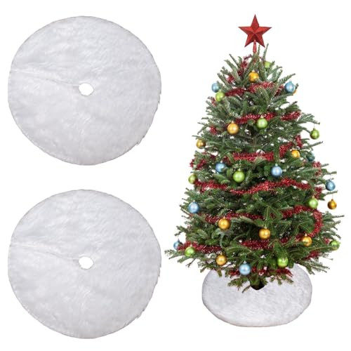 Weihnachtsbaumdecke Rund,2PCS Tannenbaum Decke Klein,Weihnachtsbaum Decke Weiss,Weihnachtsbaumrock, Weihnachtsbaum Röcke 40CM,Weihnachtsbaum Rock für Weihnachten Urlaub Dekoration Baumschmuck (Weiß)