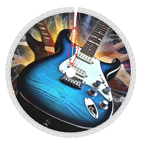 Weihnachtsbaumrock mit Quaste, magische E-Gitarre, Musik, Weihnachtsbaum, Rock, wasserdicht, doppellagig, Baummatten, Weihnachtsdekorationen für Weihnachten, festliche Feiertage, Ornament,