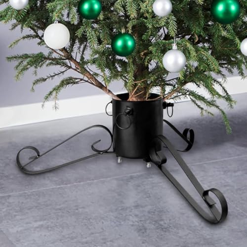 Christbaumständer Schwarz, Metall, Robuste Konstruktion, Mit Wasserbehälter für Frische, Weihnachtsbaumständer, Tannenbaumständer, Weihnachtsbaum Deko, Schwarz, 58x58x21 cm
