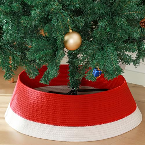 Baumwollseil Weihnachtsbaumrock,Weihna chtsbaumständer,Christba umständer Hülle,Weihnachtsbaumdeck e,Weihnachtsbaumkragen,Ta nnenbaum Korb (Rot und Weiß,65x50x21CM)
