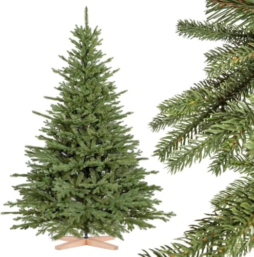 FairyTrees Weihnachtsbaum künstlich 180cm BAYERISCHE Tanne Premium Christbaum Holzständer | Tannenbaum künstlich mit Naturgetreue Spritzguss Elemente | Made in EU