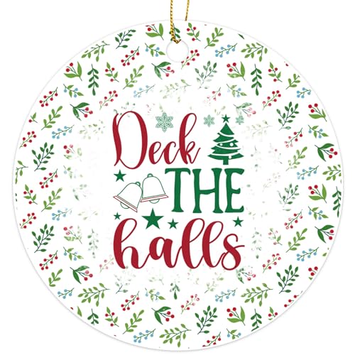 Keramik Weihnachts Ornamente, Weihnachtsdeko für Weihnachtsbaum, Deck The, Weihnachts Anhänger, mit Seil