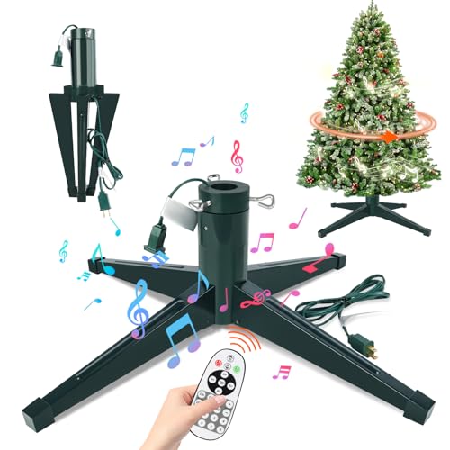 Axcoix Drehbarer Weihnachtsbaumständer, verstellbare Baumständer Fernbedienung, Musik, Geschwindigkeit Licht, künstlicher Weihnachtsbaumständer für bis zu 2,4 m bis zu 45,4 kg Baum