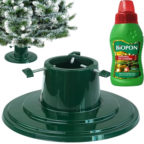 Weihnachtsbaumständer Ø 40 cm | Christbaumständer für Bäume bis Ø 10 cm - 2 m | Tannenbaumständer mit Baumdünger für stabile und langlebige Weihnachtsdeko, verlängert die Frische des Baumes | Grün