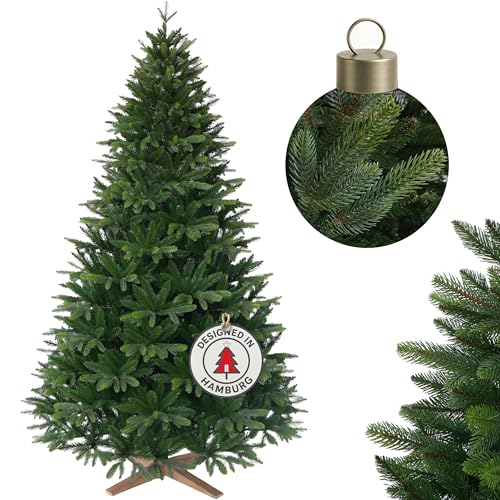 Hochwertiger künstlicher Weihnachtsbaum 180cm mit Holzfuß - Premium Spritzguss Weihnachtsbaum künstlich mit PVC im harmonischen Mix, Schnellaufbau, Tannenbaum künstlich als Weihnachtsdeko