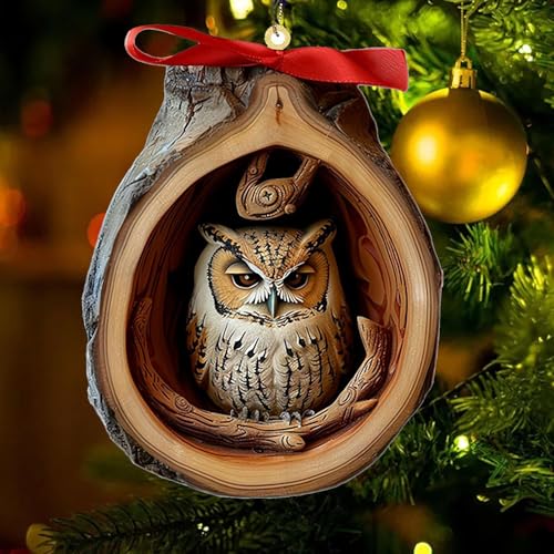NAUXIU Tier-Weihnachtsschmuck, Weihnachtsbaum, Tier-Eulen-Muster, 2D-Acryl-Ornament, Waldtier-Dekoration, saisonale Dekoration für Weihnachtsbaum, Decke, Weihnachtsdekoration, Andenken, Geschenke
