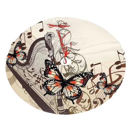 Musik-Hintergrund mit Harfe und Schmetterling, Weihnachtsbaum-Rock, große Weihnachtsbaummatte, rund, Weihnachtsbaumrock für Feiertage, Party-Dekoration