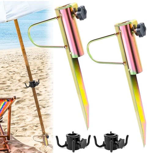 NCTNCX Sonnenschirm Erdspieß 2 StüCk Rasendorn Sonnenschirmhalter Mit Haken Schirmhalter Boden FüR Sonnenschirme Mit 20-35mm Geeignet FüR Strand,Gras,Sand