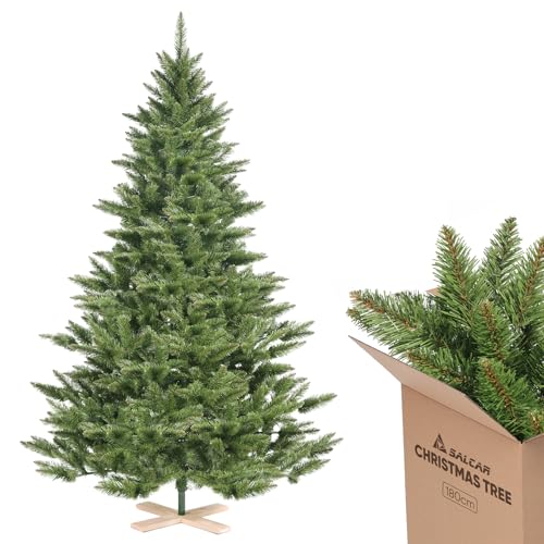 SALCAR Künstlicher Weihnachtsbaum 180 cm, Tannenbaum Künstlich mit 560 Spitzen und Klapp-Schirmsystem, Grün Tannenbaum Christbaum mit Holzständer, ?124 cm übergroßer Baumdurchmesser
