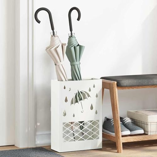 Gecheer Regenschirmständer Weiß Metall Mittel Dekorative Ausschnitte, Regenschirmständer aus Metall Stilvolles Design für Flur Eingangsbereich Büro Gecheer Regenschirmständer Weiß Metall Mittel Dekorative Ausschnitte, Regenschirmständer aus Metall Stilvolles Design für Flur Eingangsbereich Büro