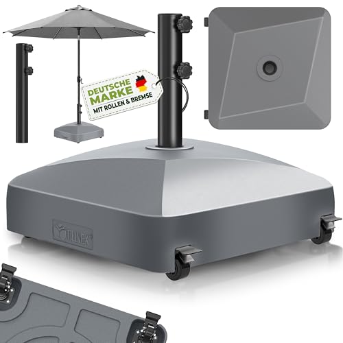 tillvex® Sonnenschirmständer GRAVIA mit Rollen & Bremsen | Schirmständer befüllbar 37 Liter / 56 kg | Schirmgewicht Sonnenschirm & Marktschirm Ø 1,8-3,7m | Wetterfest & UV-beständig