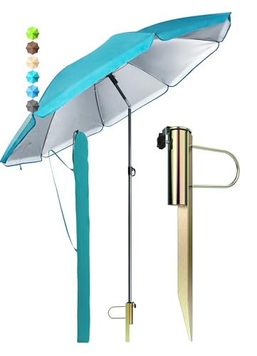 4smile Sonnenschirm Strand SunnyJoy, Türkis – 3er Set inkl. Strandschirm windfest stabil, Rasendorn Sonnenschirmhalter, Schirmhülle – Sonnenschirm mit Rasendorn, Schirmspieß für Garten