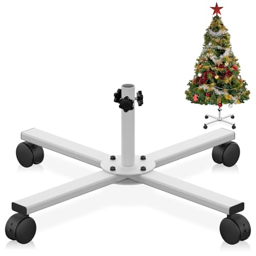 tonhui Christbaumständer für künstlichen Baum, Ersatz-Weihnachtsbaumstä nder mit Universalrad für 0,9m bis 1,8m künstliche Bäume, tannenbaumständer passend für Baum 1,2–2,2 cm Stange, Weiß