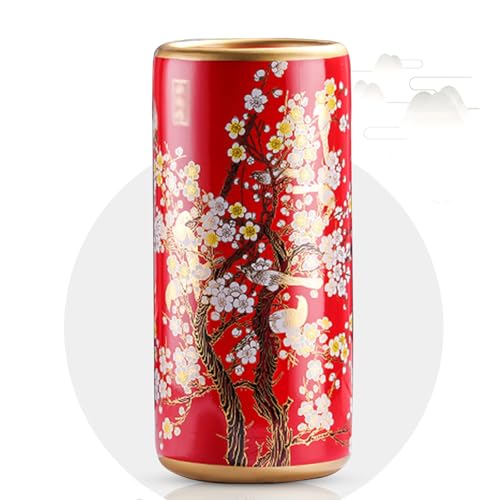 XAXIAOZ Keramik-Schirmständer für Wohnzimmer und Büro, freistehender Stockhalter, multifunktionale Vintage-Porzellanvase für Eingangsbereich, Innendekoration, Rot