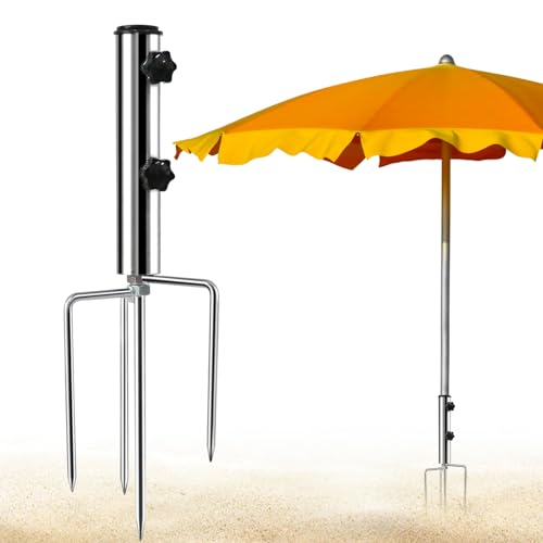 Taufe Erdspieß Sonnenschirm, Schirmständer Strand Rasendorn für Sonnenschirm aus Metall Spieß Schirmständer mit 4 Heringen, Einstellbar Robuster für Strand Gras Sand