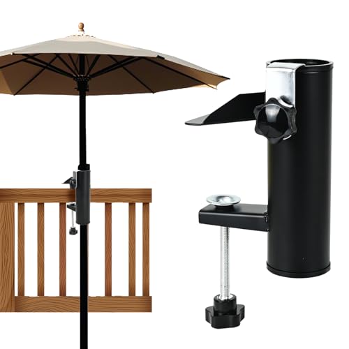 Ulikey Sonnenschirmständer, Schirmständer Balkon, Sonnenschirmständer Balkongeländer, Sonnenschirmhalter aus Metall, Feste Clip Halterung Schirmständer Für Balkon, Terrasse Oder Tisch, Camping