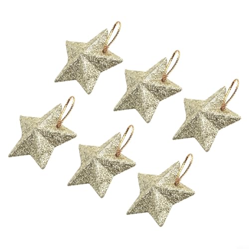 Glitzerstern-Ornament, Mini-Weihnachtsbaumschmuc k, 6 Stück glitzernde Stern-Anhänger für Weihnachtsbaum, Decke oder Tür, hängende Dekoration (Gold)