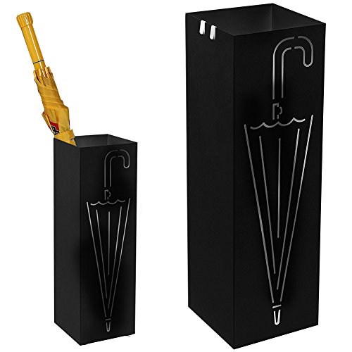 Bakaji Schirmständer Regenschirmständer Metall Schwarz Mit Wasserauffangschale Haken Für Regenschirm Gehstock Geschenkpapierständer Quadratische Form BAK3B Für Haus Büro Rezeptionsmöbel Salon Kochen