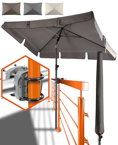 4smile Sonnenschirm Balkon SunnyShade - Sonnenschutz Balkon 3-in-1 SET, Taupe - UPF 50+ Sonnenschirm rechteckig 200 x 125 cm + Sonnenschirmhalter Balkongeländer + Sonnenschirmhülle