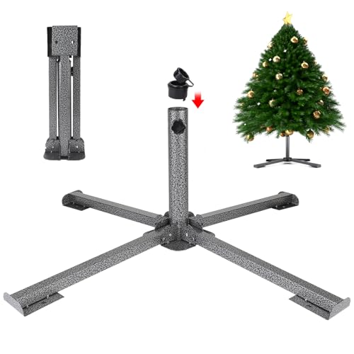 efuturetime Metall Weihnachtsbaumständer Ø2,5-4,5cm, Christbaumständer Klein Faltbarer Sonnenschirmständer für Baumhöhe 60-200cm Künstliche, Outdoor und Innen Verwendbar, Schwarz