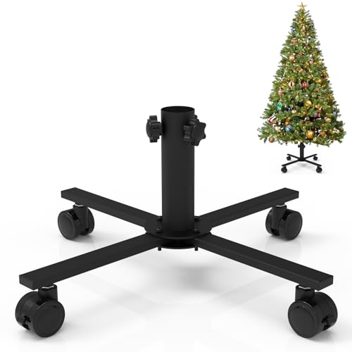 tonhui Christbaumständer für künstlichen Baum, Ersatz-Weihnachtsbaumstä nder mit Universalrad für 0,9m bis 1,8m künstliche Bäume, tannenbaumständer passend für Baum 1,2–2,2 cm Stange, Schwarz
