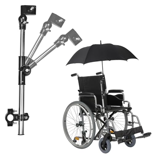 Schirmständer, 360 ° Verstellbarer Schirmhalter, Edelstahl Schirmhalterung Teleskopverstellung Universeller Schirmständer Zwei Richtungen Regenschirmhalter für den Außenbereich Kinderwagen Fahrrad