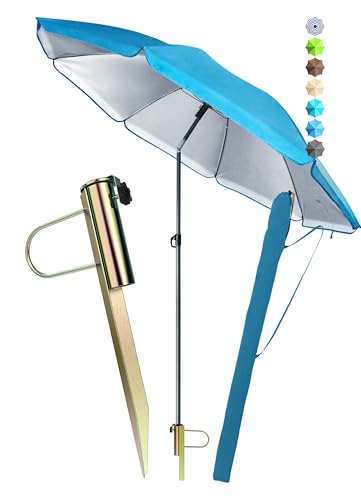 4smile SunnyJoy Sonnenschirm Strand 180 cm, 3er Set - Strandschirm windfest stabil in Blau, inkl. Rasendorn Sonnenschirmhalter und Hülle - Sonnenschirm mit Rasendorn, Schirmspieß für Garten