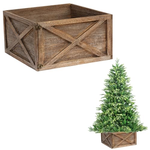 Weihnachtsbaum-Rock, faltbar, Holzbox, Weihnachtsbaumständer, Basisabdeckung, Kragen, Stamm, Korb, Ring für Baumschmuck, 45 x 43 x 25 cm